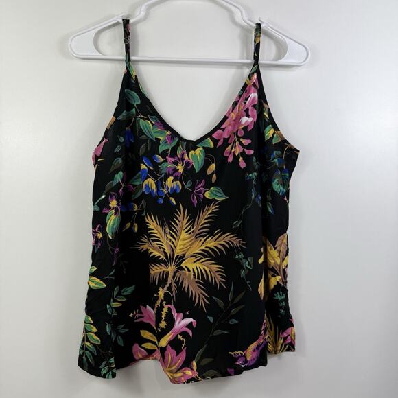 New Tropical Cynthia Rowley Black Floral Bird Print Tank Top Small Dark Floral - Picture 8 of 10